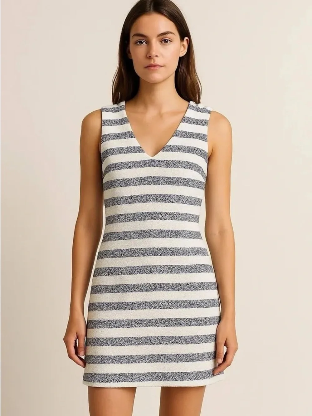 J Crew Striped Tweed Sheath Dress with Button Shoulder Detail